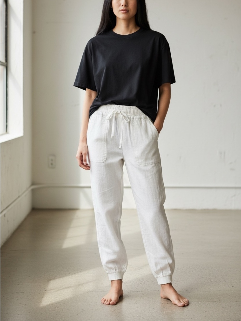 Love Tree NWT Off-White Linen Blend Drawstring Jogger Pants M